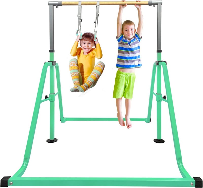 GLANT Gymnastics Bar for Kids with Rings Set, 7 Heights Adjustable Easy Folding Gymnastic Training Bar Kids Monkey Horizontal Bars - Max Load 300LBS - Image 1